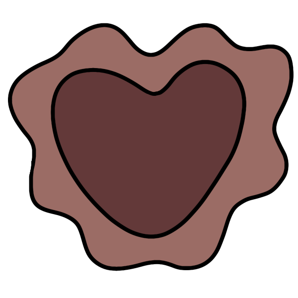  dark red heart with squiggly light red border.